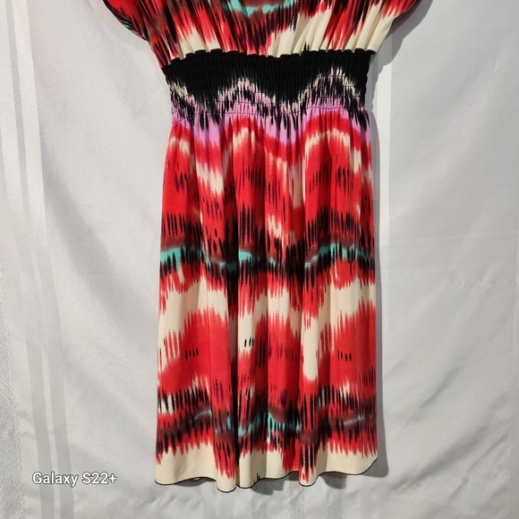 ACE FASHION MULTICOLOR MIDI DRESS WITH ELASTIC WAISTBAND SIZE LARGE - Picture 6 of 9